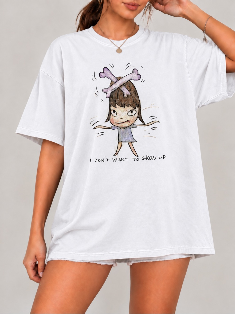 I Don't Want to Grow Up Graphic Tee Quirky Cartoon Girl Unisex T-shirt